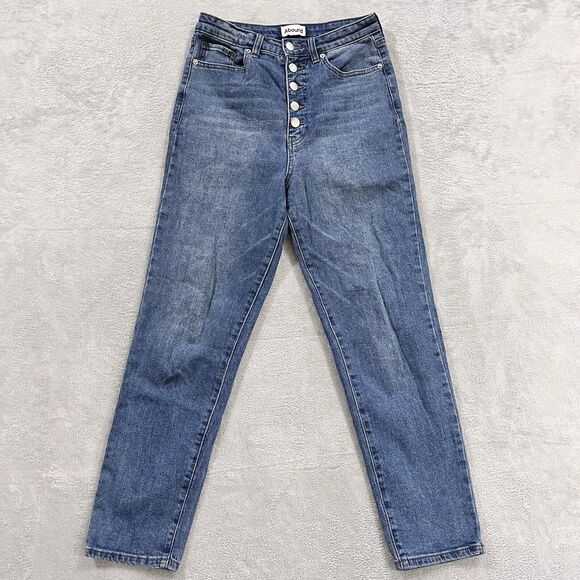 Abound‎ Mom Jeans 27 High Rise Exposed Button Fly Tapered Leg Denim Women's - Picture 1 of 10